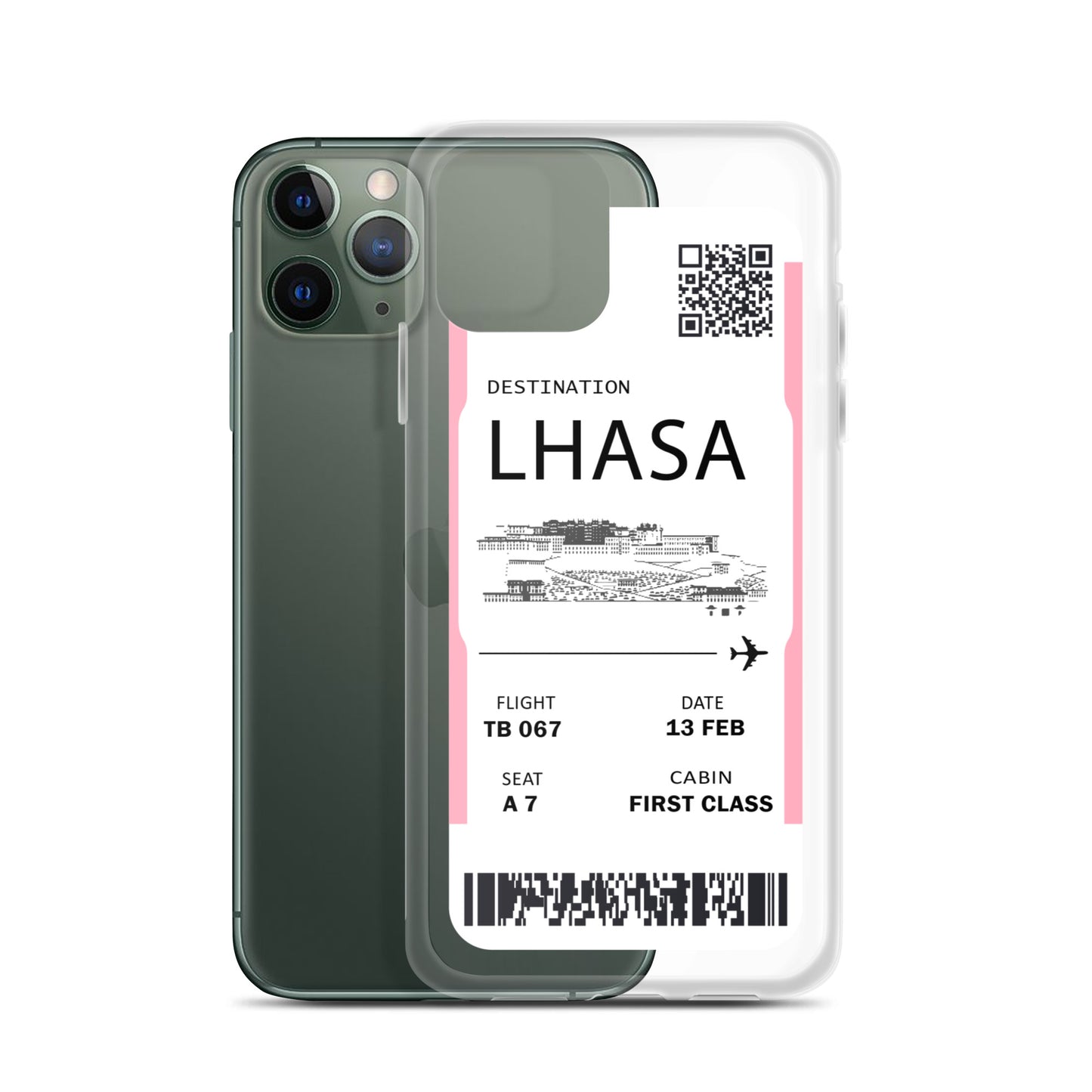 Lhasa Boarding iPhone case - Premium Clear iPhone case - Lhasa flight boarding pass printed mobile case - Available in three colors - Lhasa Boarding mobile cas