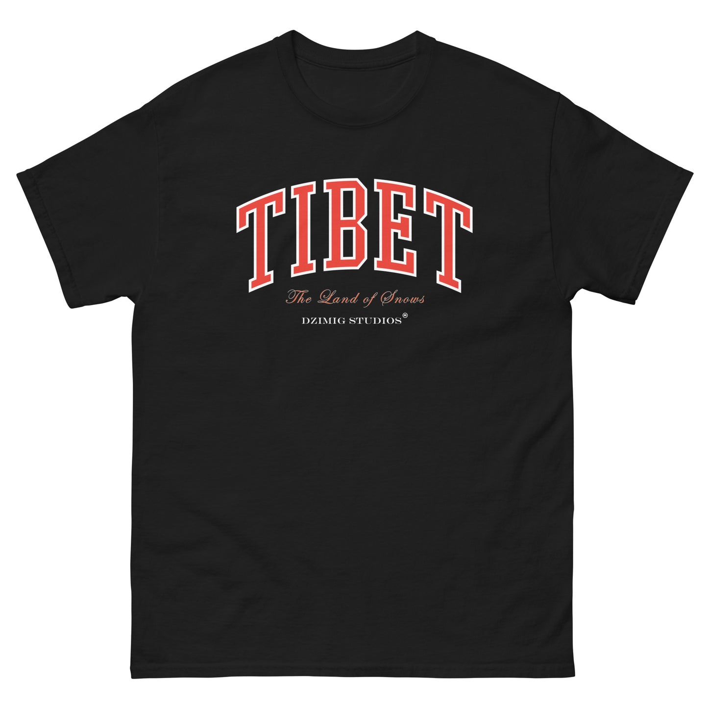 Unisex classic tees. TIBET CLASSIC TEES are curated and designed under Dzimig Studios' Tibet Archive Project.  The tees are avilable in four different color. The tees go perfectly with daily casual wear.