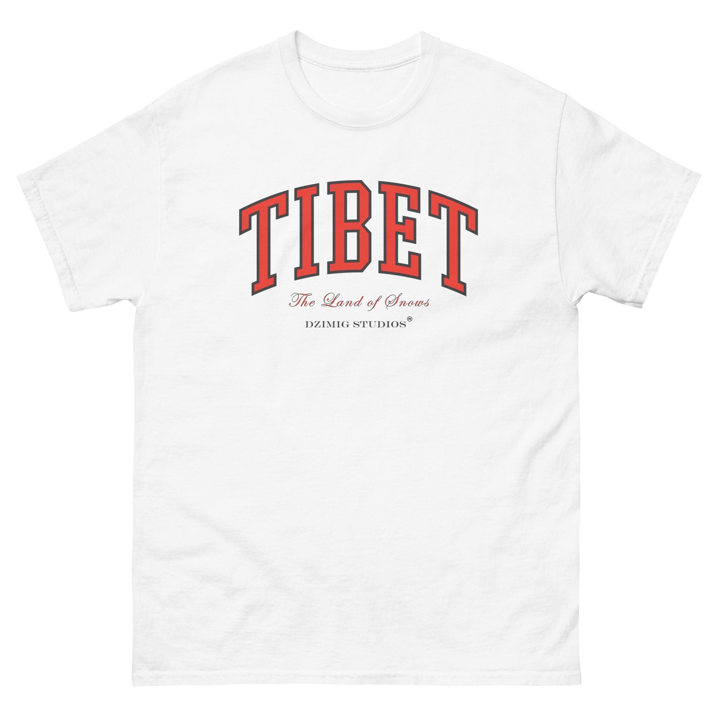 Unisex classic tees. TIBET CLASSIC TEES are curated and designed under Dzimig Studios' Tibet Archive Project.  The tees are avilable in four different color. The tees go perfectly with daily casual wear.